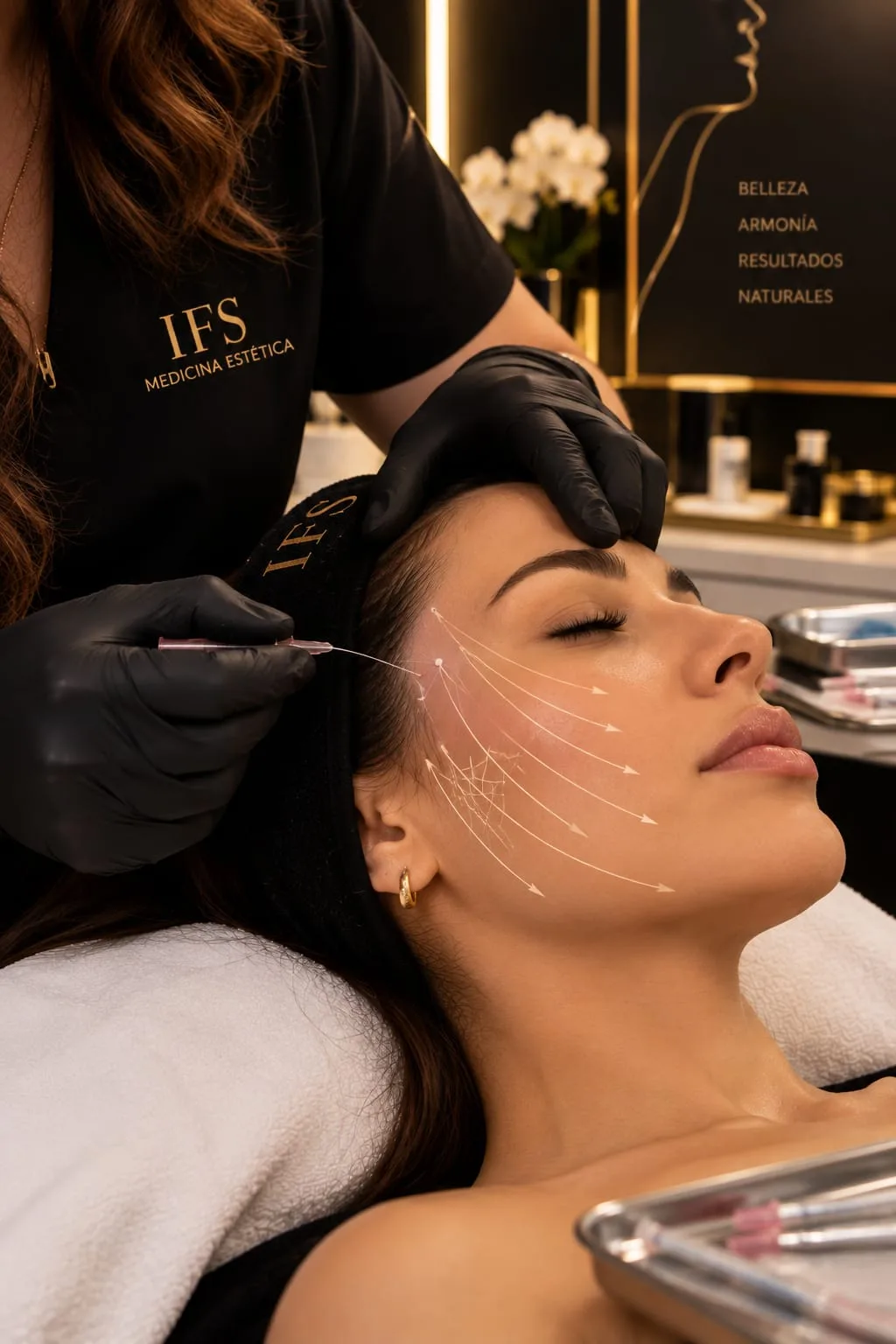 Colocación de hilos tensores faciales en la clínica