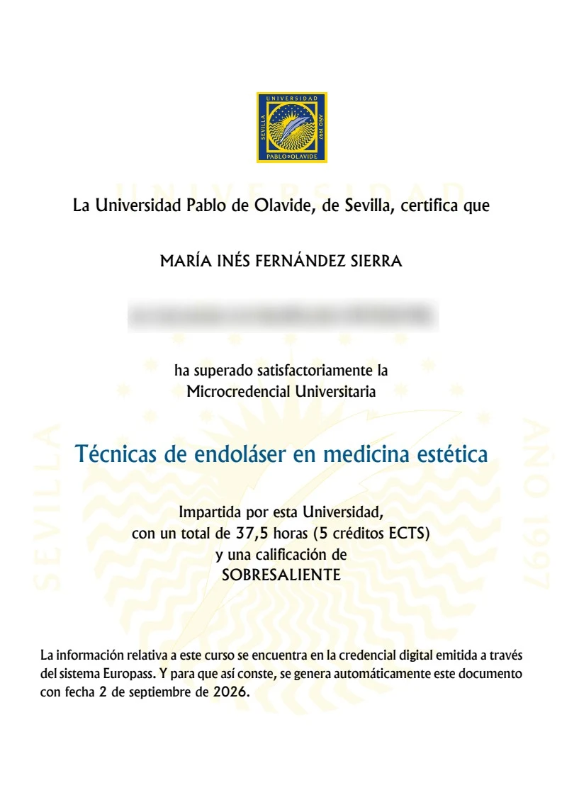 Microcredencial Universitaria en Técnicas de endoláser en medicina estética, Universidad Pablo de Olavide